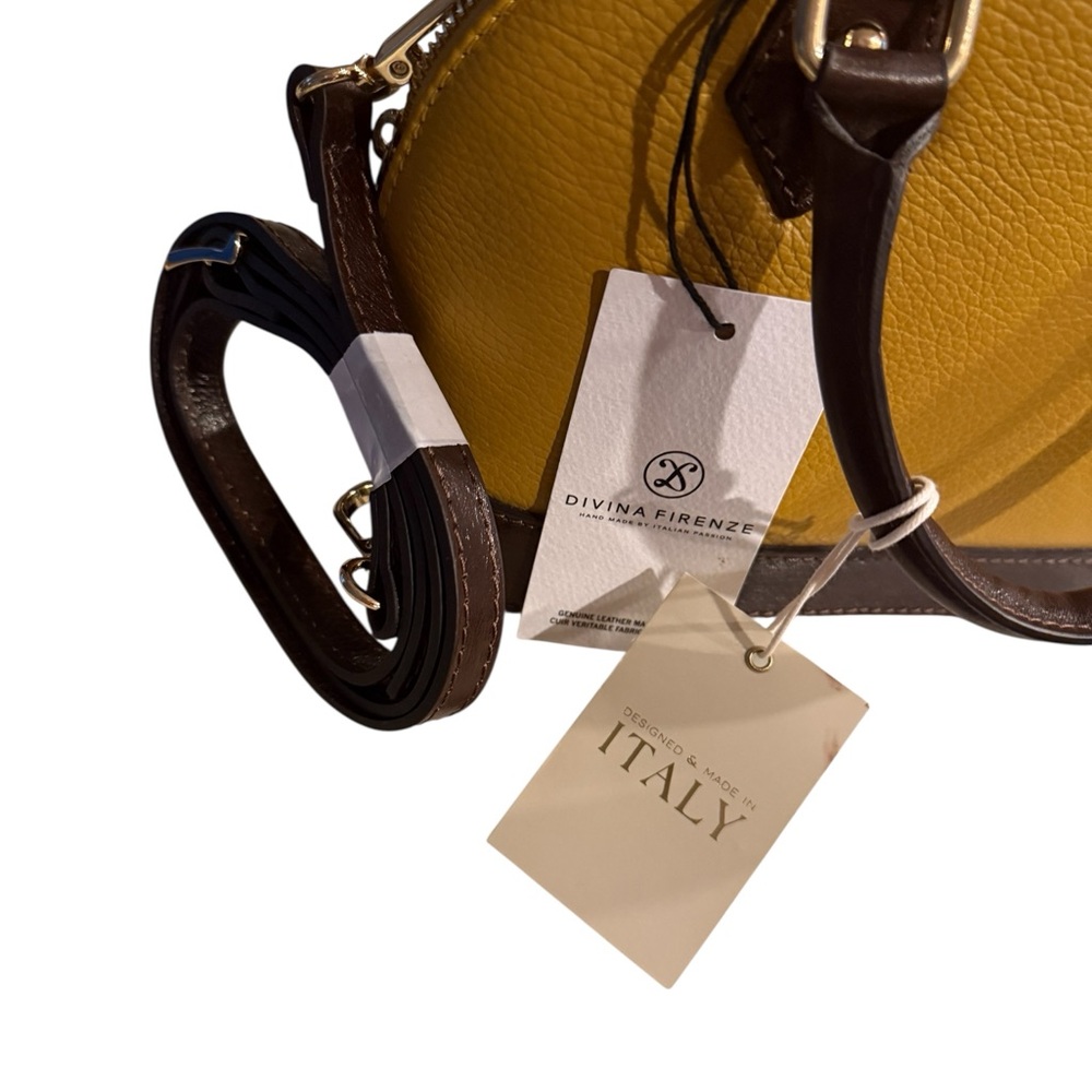 Divina Firenze Italian Leather Mini Satchel Yellow Brown NWT - Picture 2 of 5